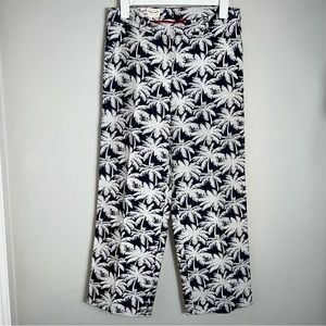 Maison Common Straight Leg Pants-Navy Blue White Palm Tree Print-EUR 40